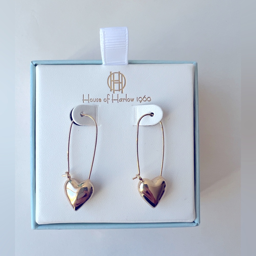 NWT House of Harlow 1960 1.5”inch Heart Hoop Gold Tone Earrings